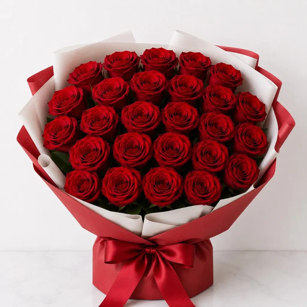 Deep red forever color rose bouquet from Roses For You