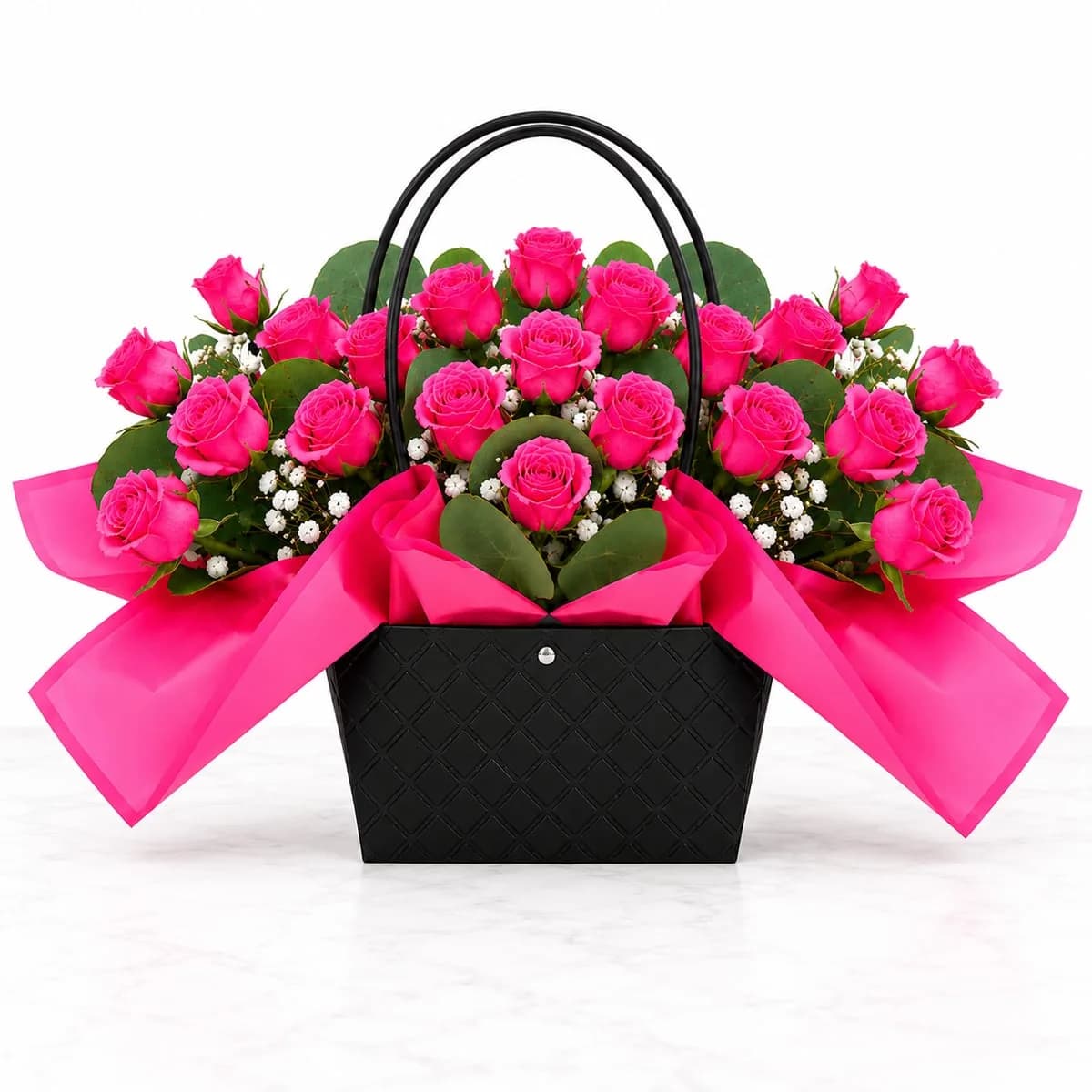 Black Purse with Pink Baby Roses